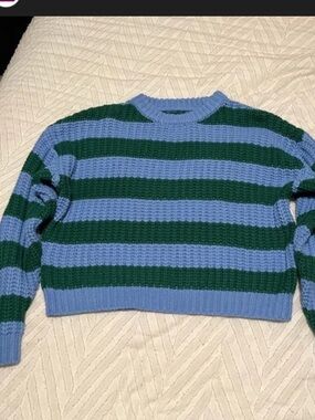 Forever 21 Green and Blue Striped Crewneck Sweater